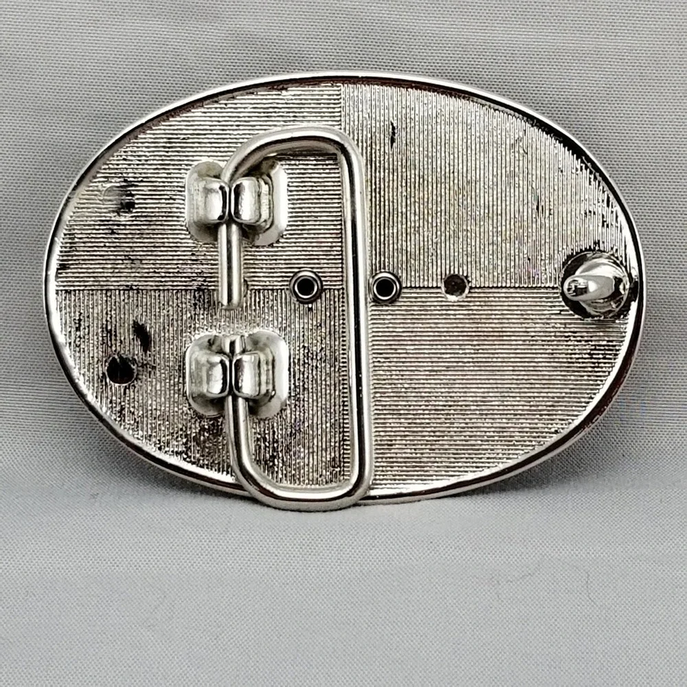 Western Belt Buckle Oval Scything Agate Stone‎ Silver Tone Cowboy USA Made